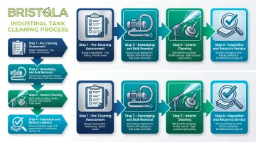 Four-step wastewater tank cleaning process from safety assessment to return to service