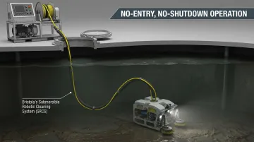Bristola submersible robotic cleaning system entering covered lagoon through manhole access point