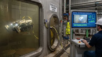 Bristola robotic ROV cleaning operating inside active anaerobic digester tank without downtime