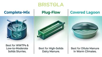 Three anaerobic digester configurations comparison chart complete-mix plug-flow covered lagoon