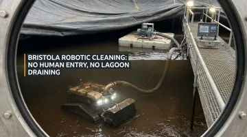 Bristola robotic ROV cleaning system operating inside active anaerobic digester lagoon
