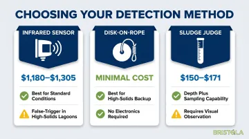 Three sludge depth detection methods comparison infrared disk-on-rope sludge judge