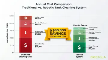 Traditional versus robotic tank cleaning annualized cost comparison bar chart breakdown