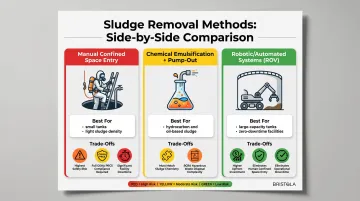 Three sludge removal methods comparison manual chemical robotic trade-offs chart
