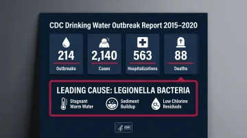 CDC drinking water outbreak statistics showing Legionella hospitalizations and deaths 2015-2020