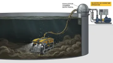 Bristola submersible ROV robotic system cleaning active anaerobic digester tank