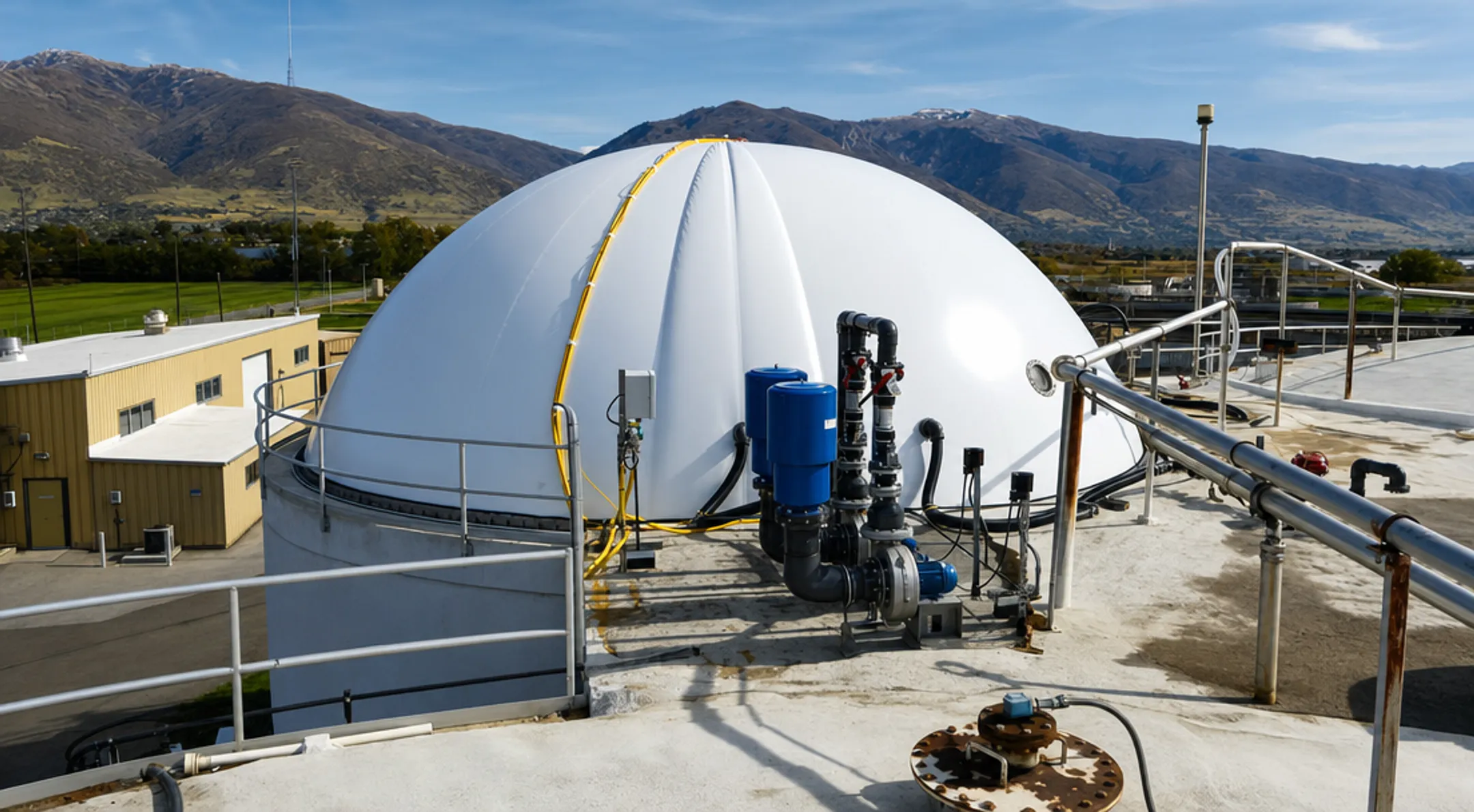 Wastewater treatment plant biogas storage and energy recovery equipment