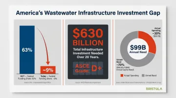 US wastewater infrastructure funding gap showing federal share decline and investment needs
