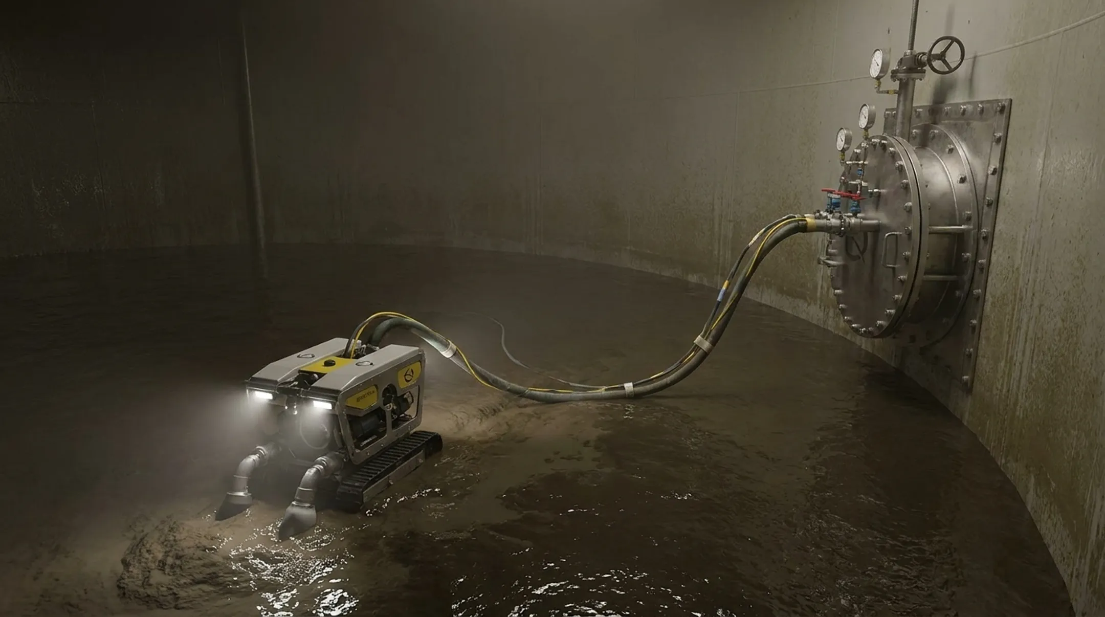 Submersible ROV robot cleaning tank sludge without shutting down production