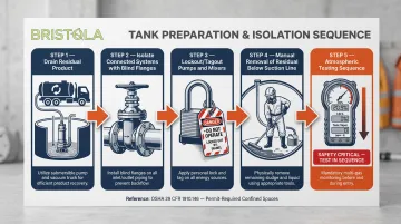 5-step chemical tank cleaning preparation and isolation sequence process flow