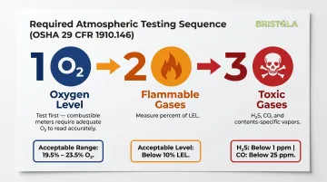 OSHA required atmospheric testing sequence three steps before confined space entry