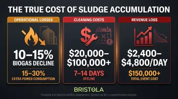 Industrial digester sludge buildup financial impact costs downtime and revenue loss breakdown
