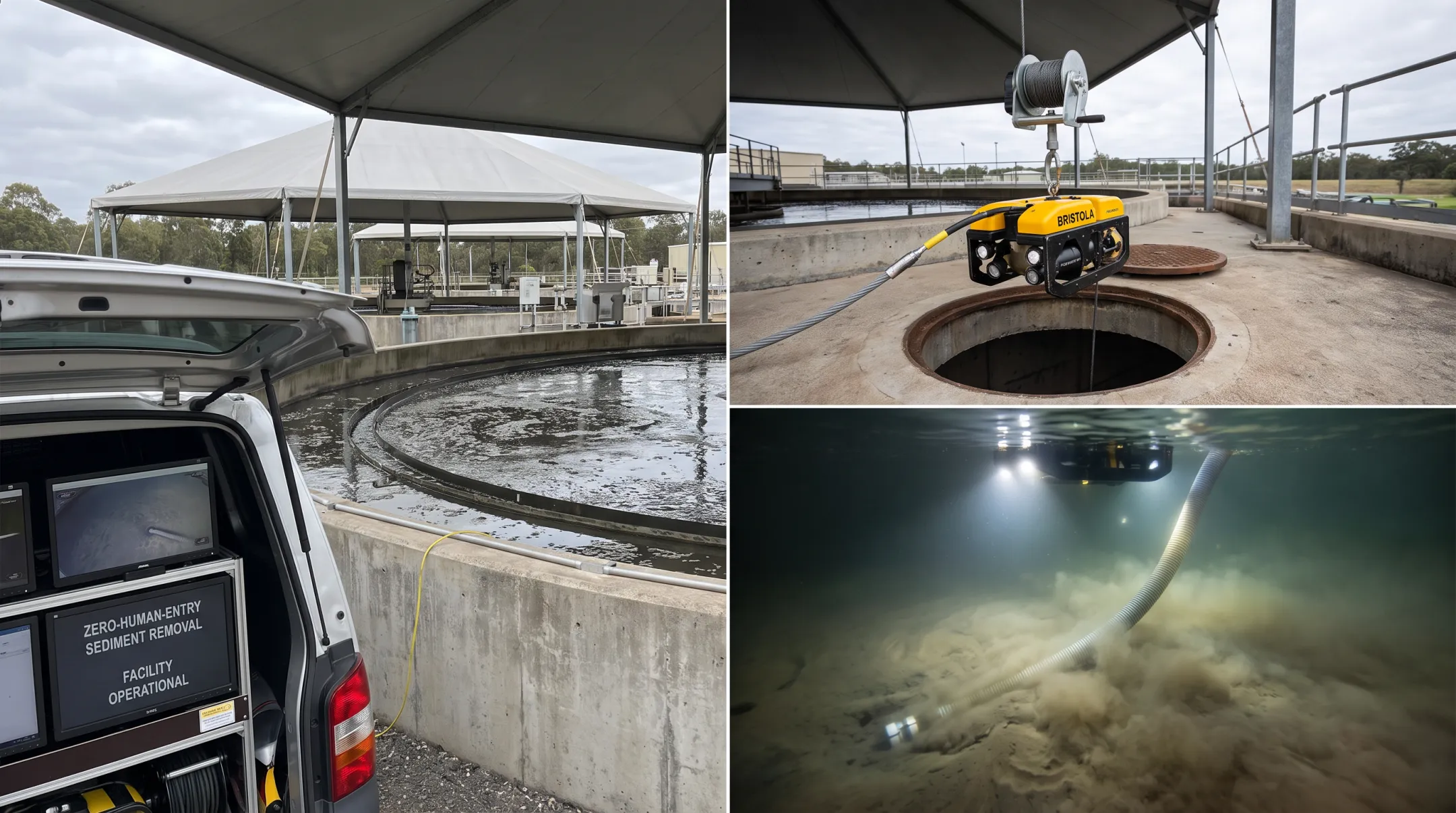 Bristola robotic submersible entering lagoon through equalization-chamber portal