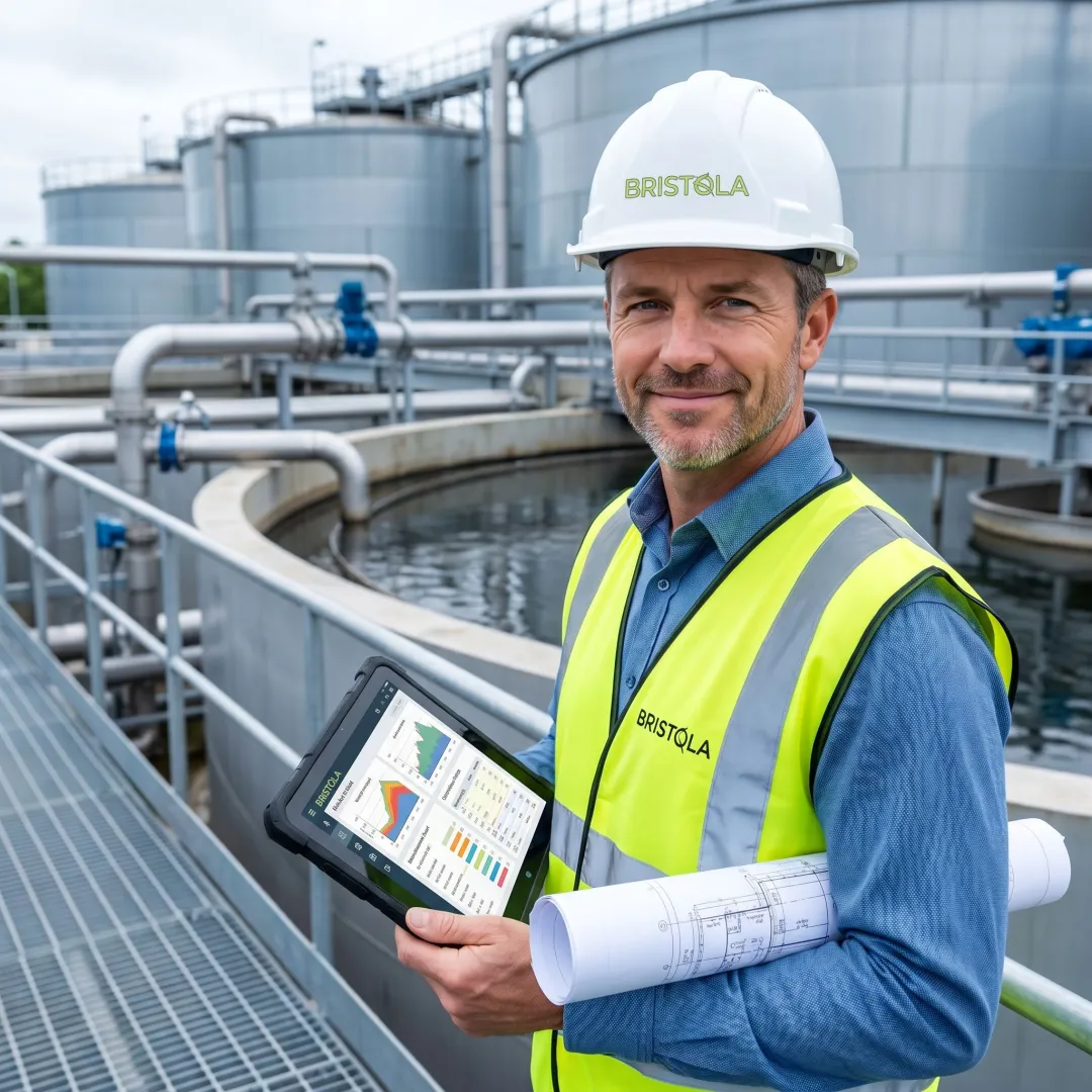 Consultant inspecting wastewater treatment tank systems