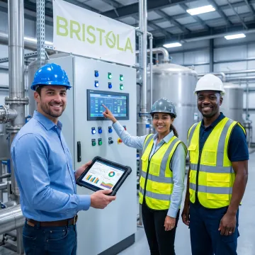 Technicians reviewing wastewater biogas system performance