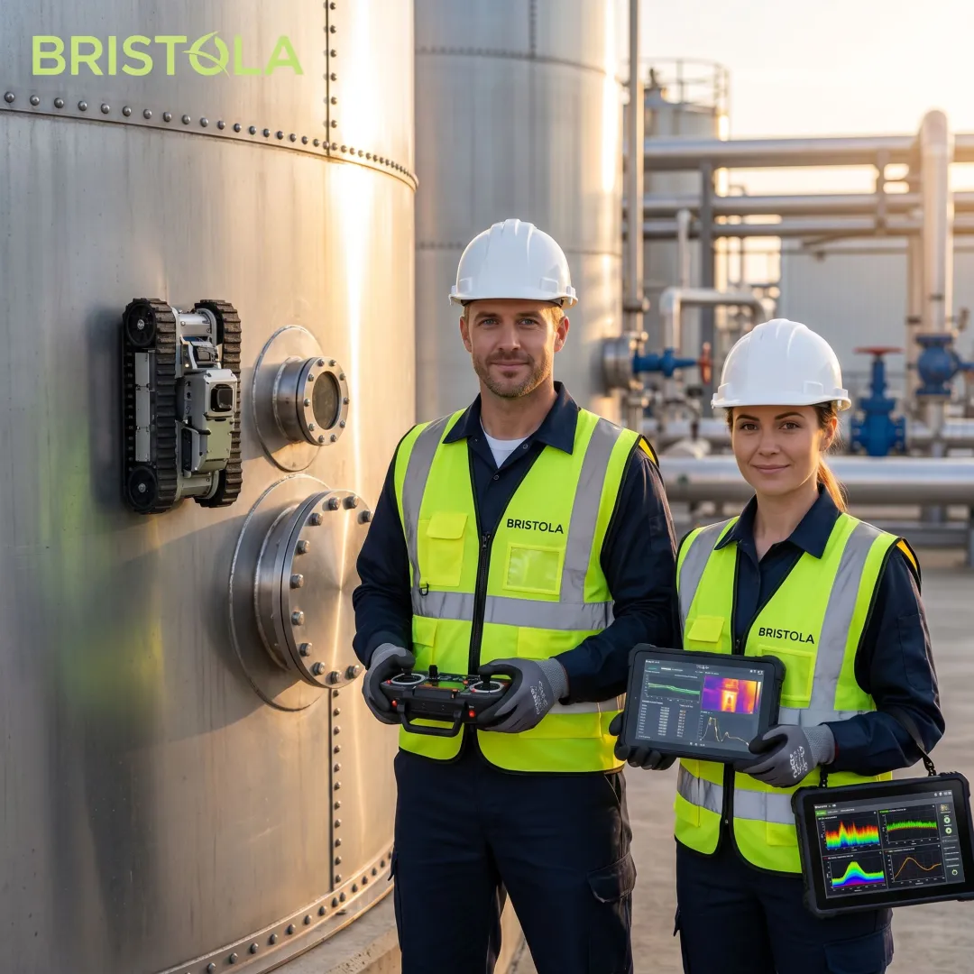 Technicians monitoring robotic tank inspection equipment