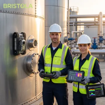 Technicians monitoring robotic tank inspection equipment