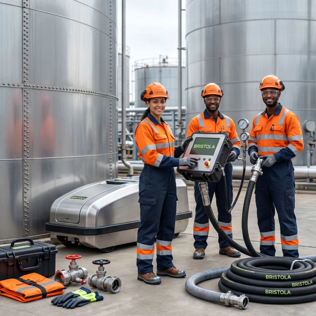 Technician monitoring robotic vessel tank cleaning system
