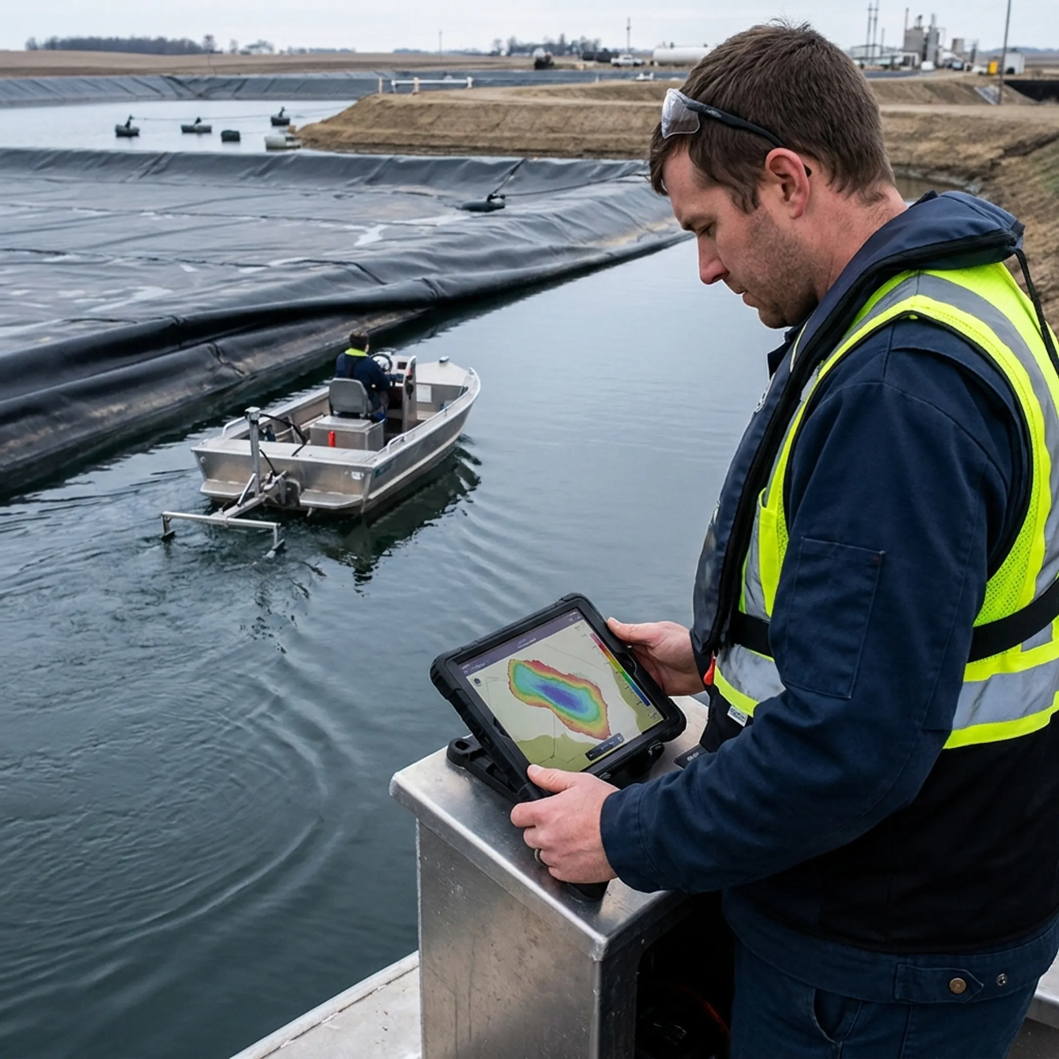 Sonar survey of sediment beneath a lagoon