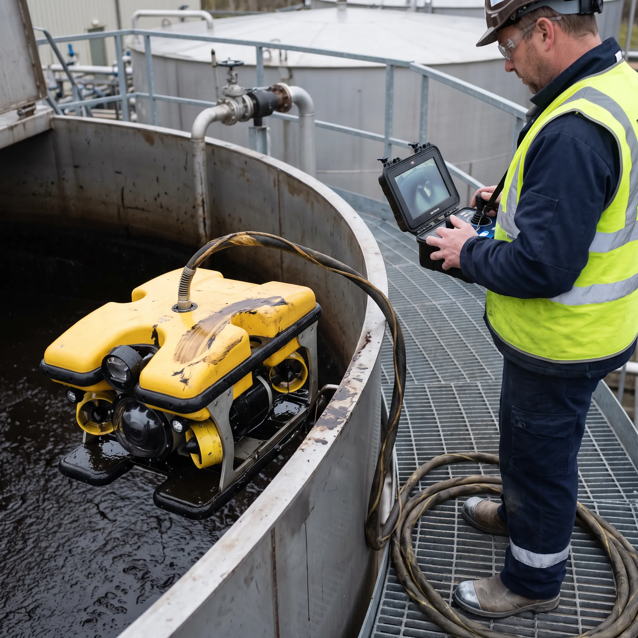 Robotic system removing sludge from an industrial tank