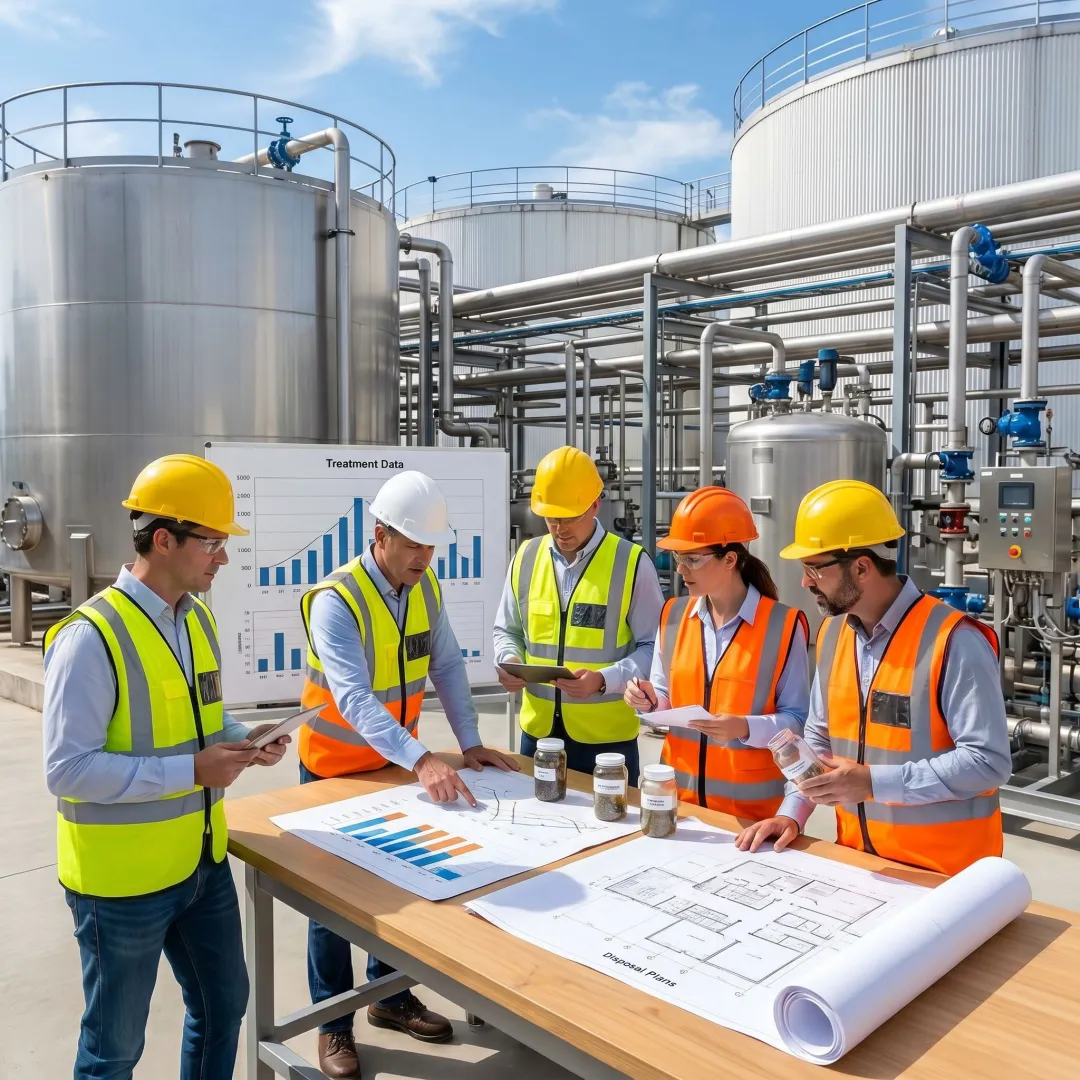 Engineers reviewing waste disposal study data