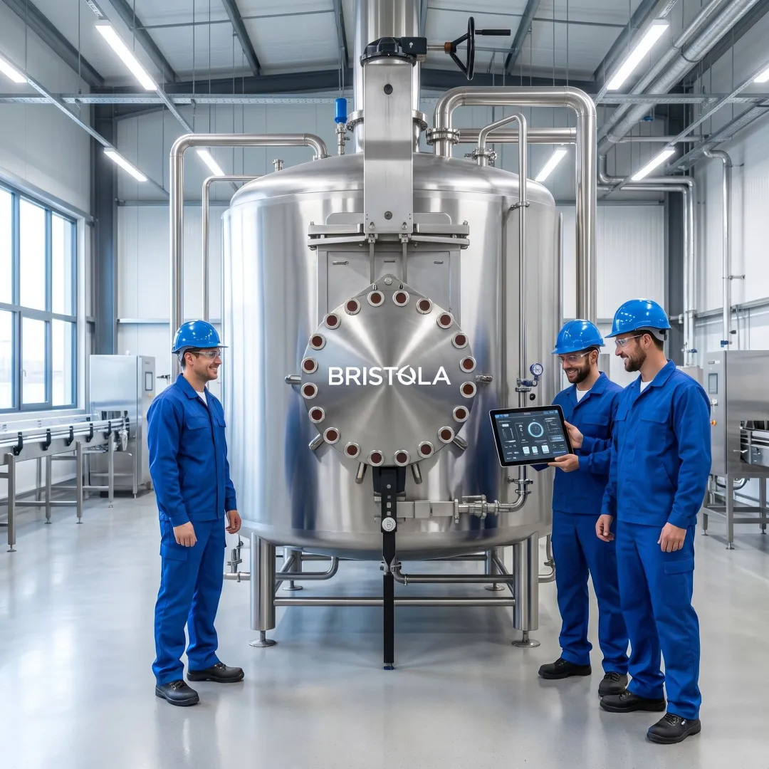 Technicians monitoring robotic tank maintenance equipment