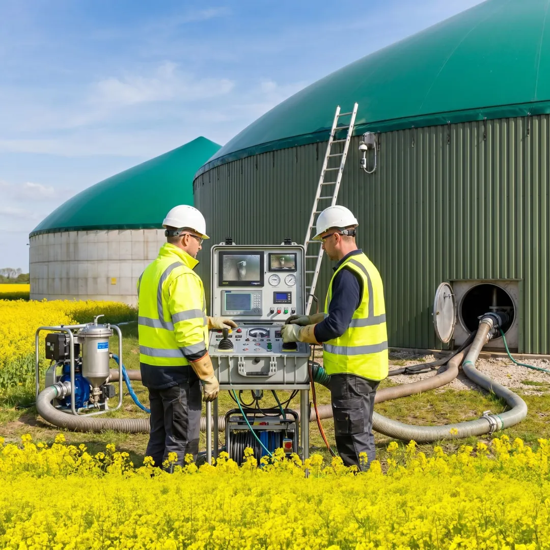 Industrial tank sludge removal equipment in operation