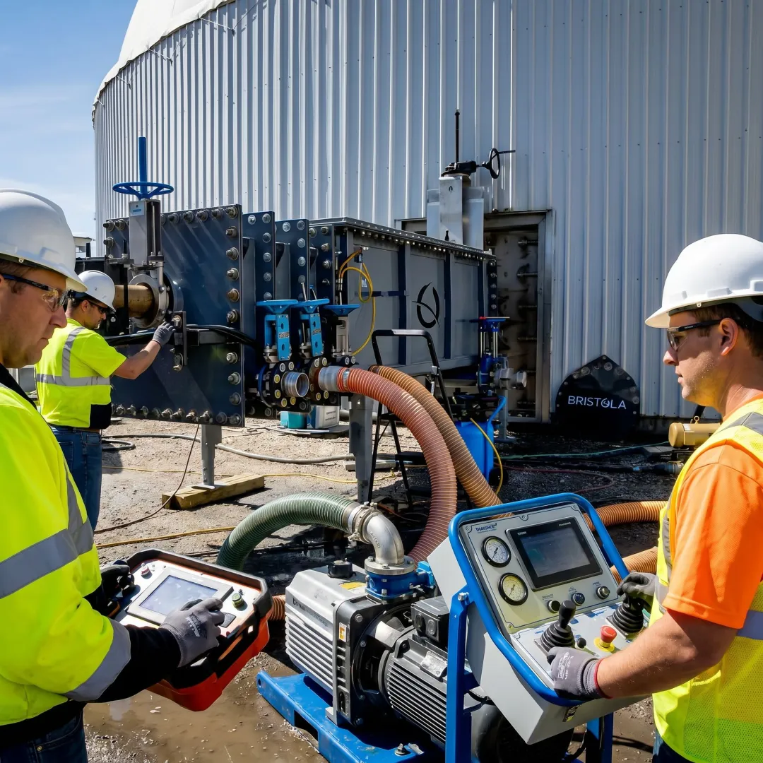 Industrial tank sludge removal system at work