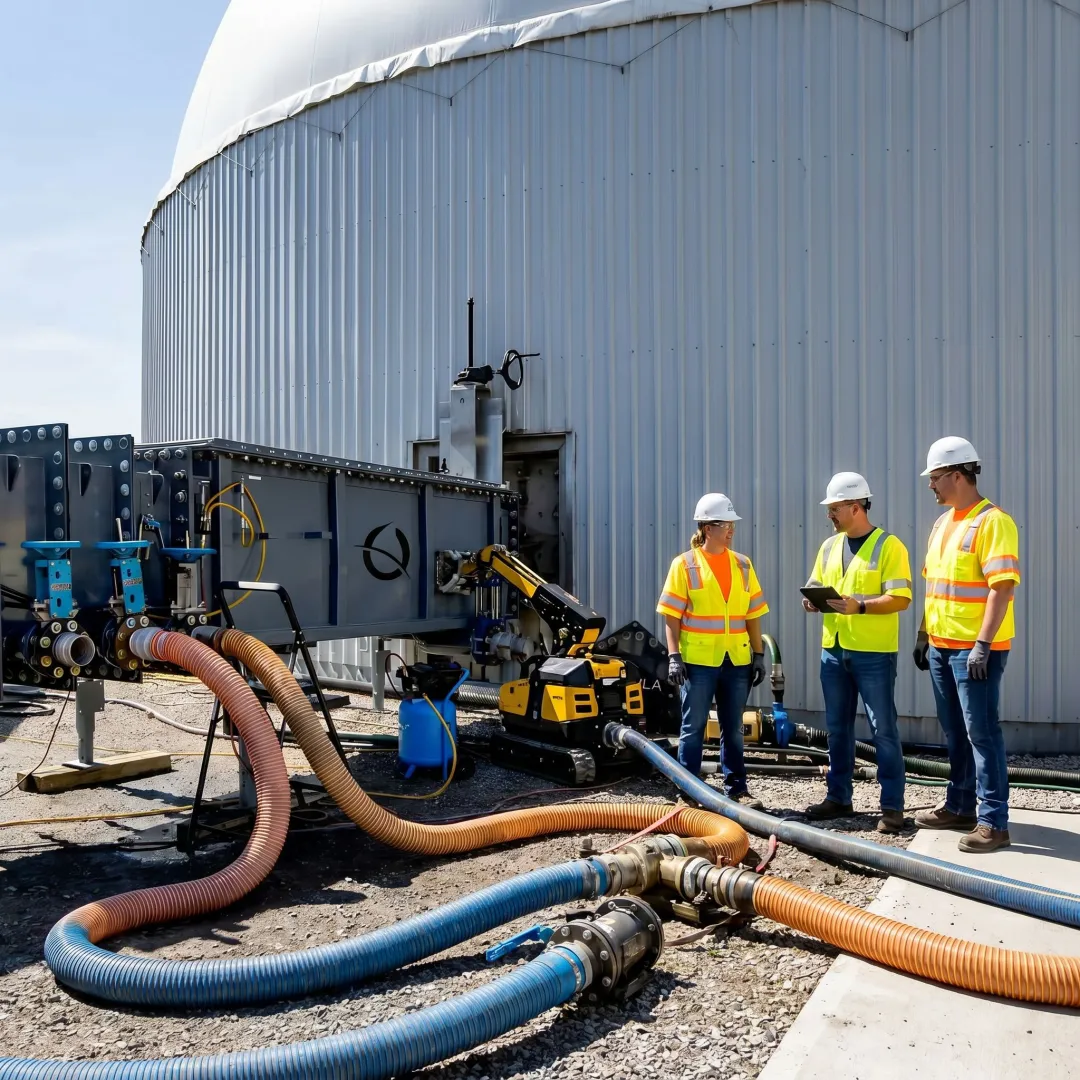 Wastewater sludge removal equipment operating at a treatment facility