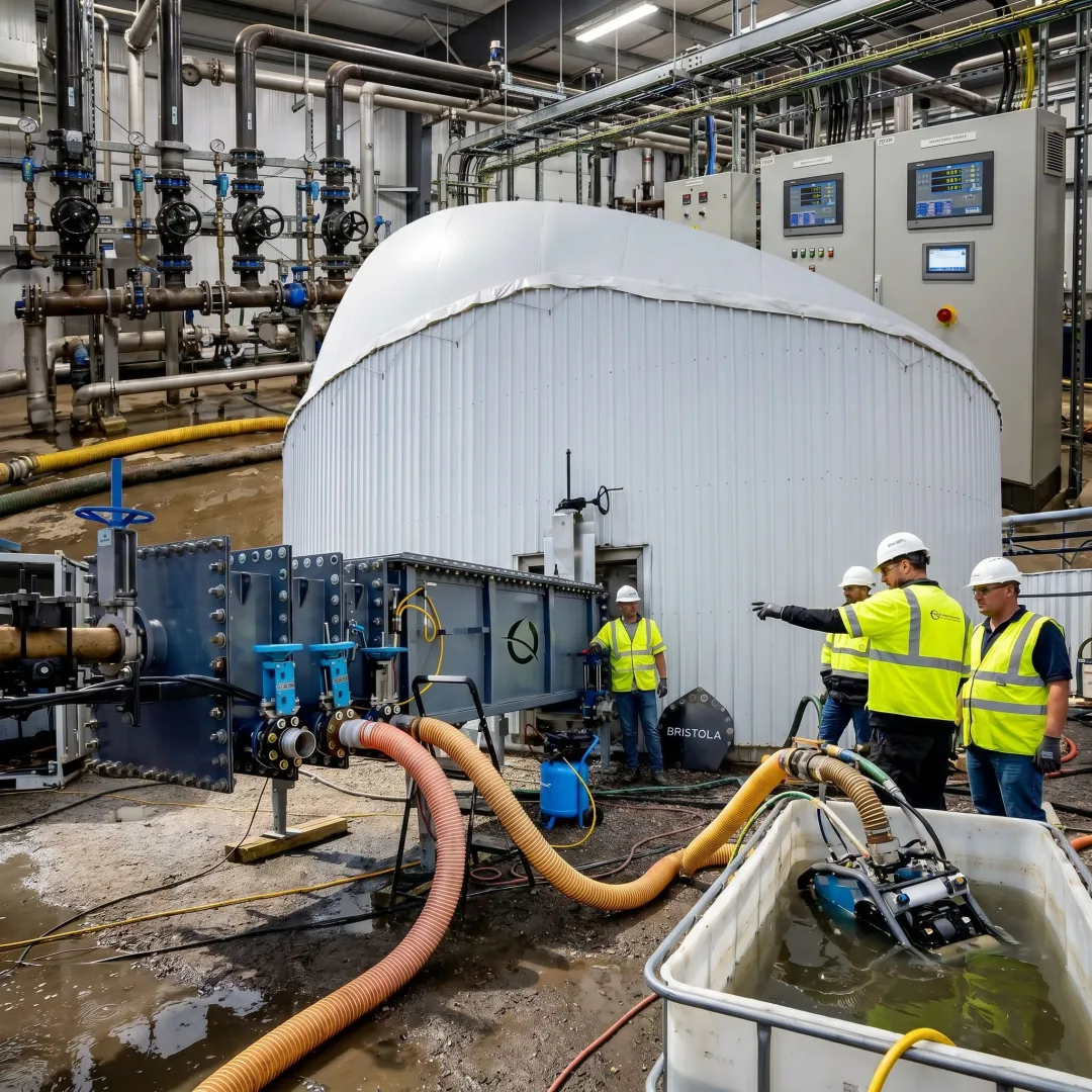 Industrial wastewater facility using robotic cleaning technology