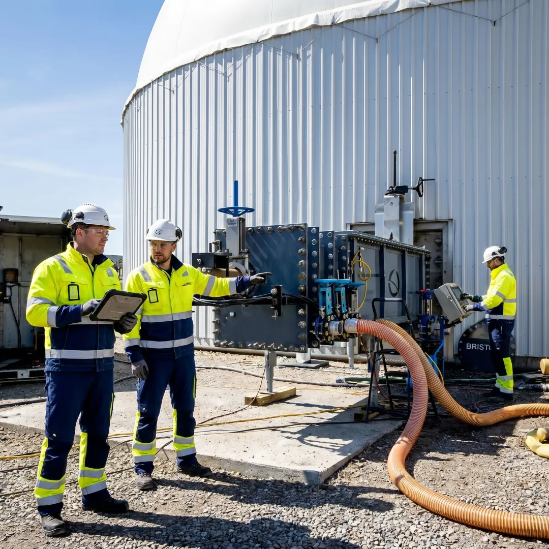 Technicians overseeing robotic oil tank maintenance