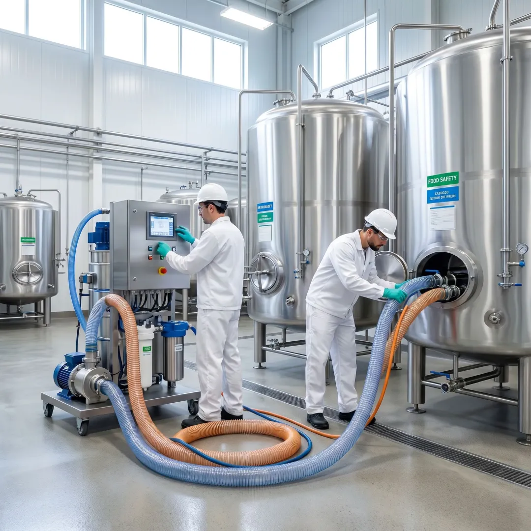 Food processing facility tank cleaning system in operation