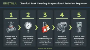 5-step chemical tank cleaning preparation and isolation sequence process flow