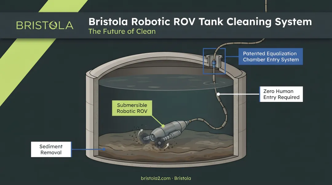 Bristola robotic ROV cleaning system operating inside industrial storage tank