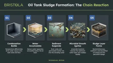 Oil tank sludge formation chain reaction from condensation to microbial growth