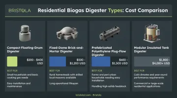 Four residential biogas digester types cost comparison chart with use cases