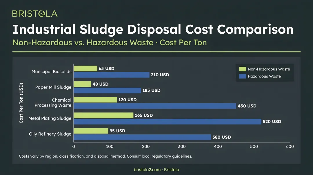 Industrial sludge disposal cost comparison non-hazardous versus hazardous waste per ton