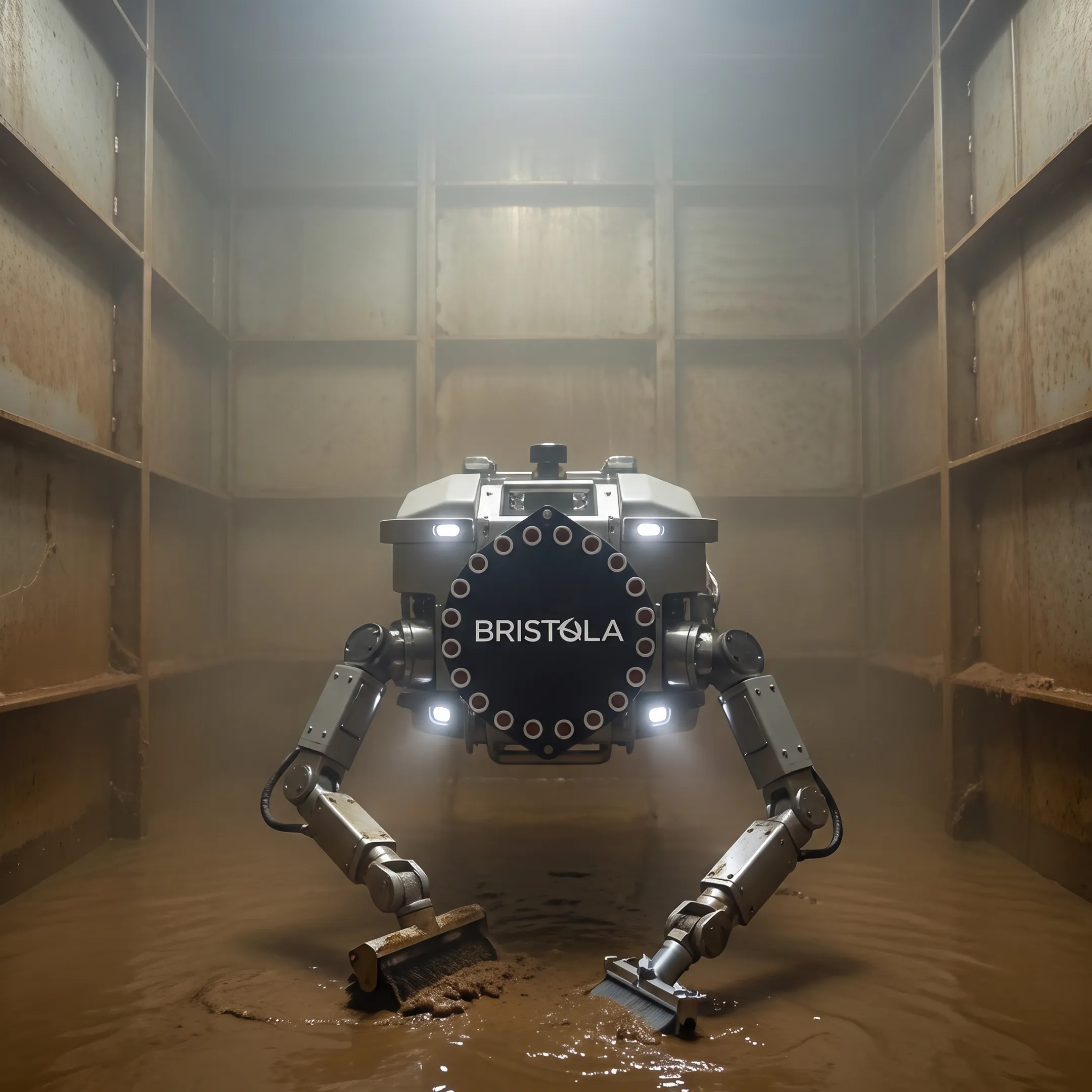 Robotic system cleaning an industrial storage tank