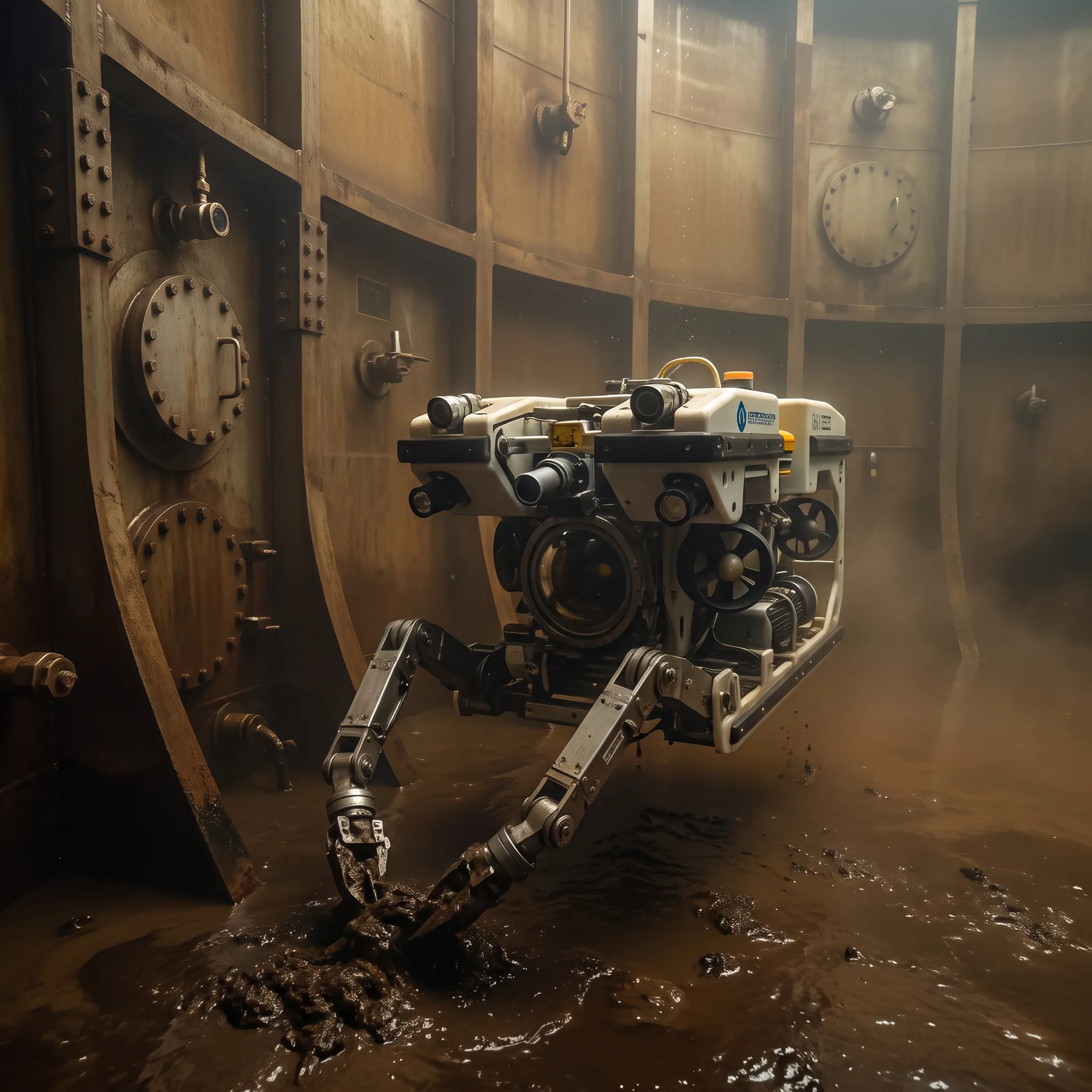 Robotic system cleaning an industrial fuel storage tank