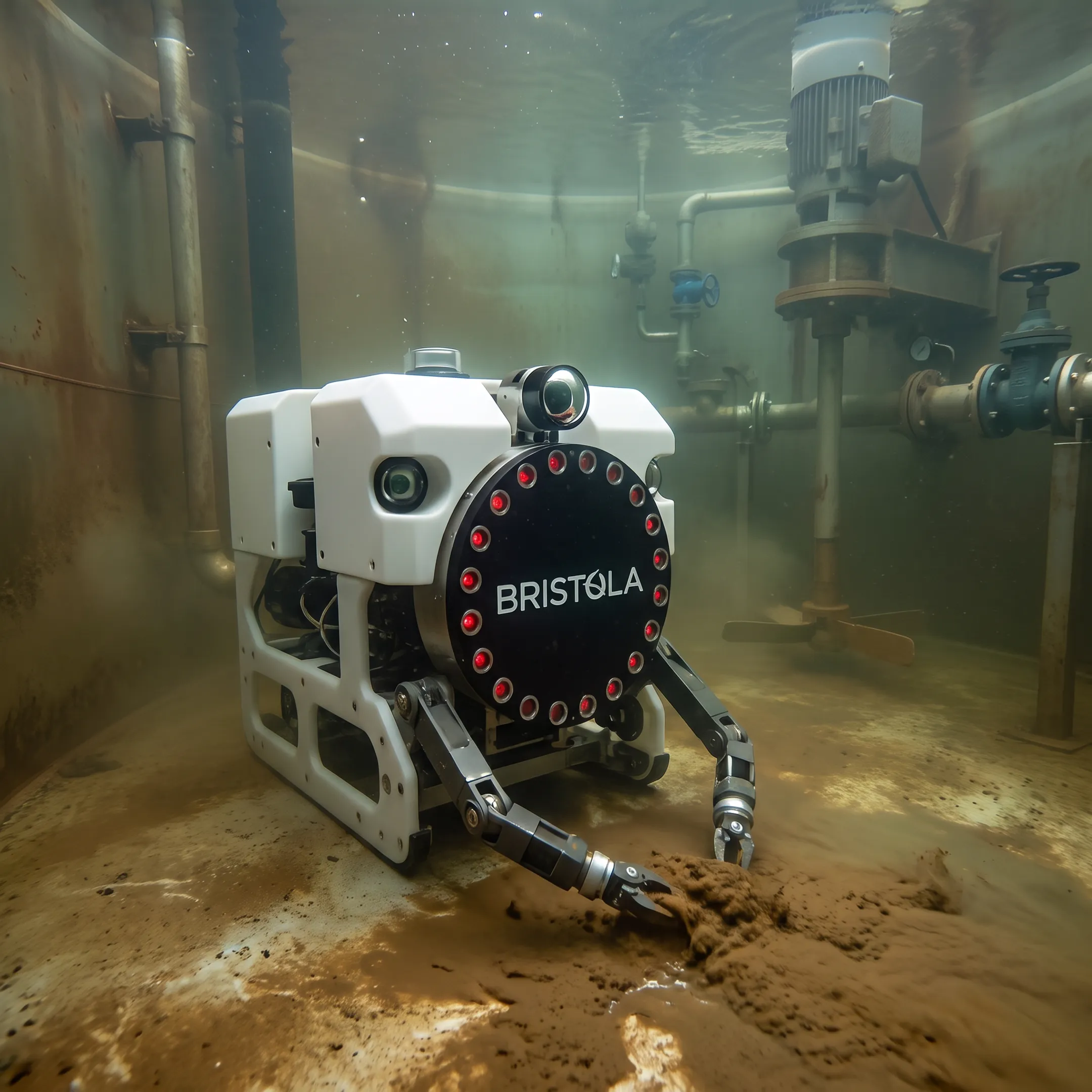 Robotic system cleaning an industrial storage tank