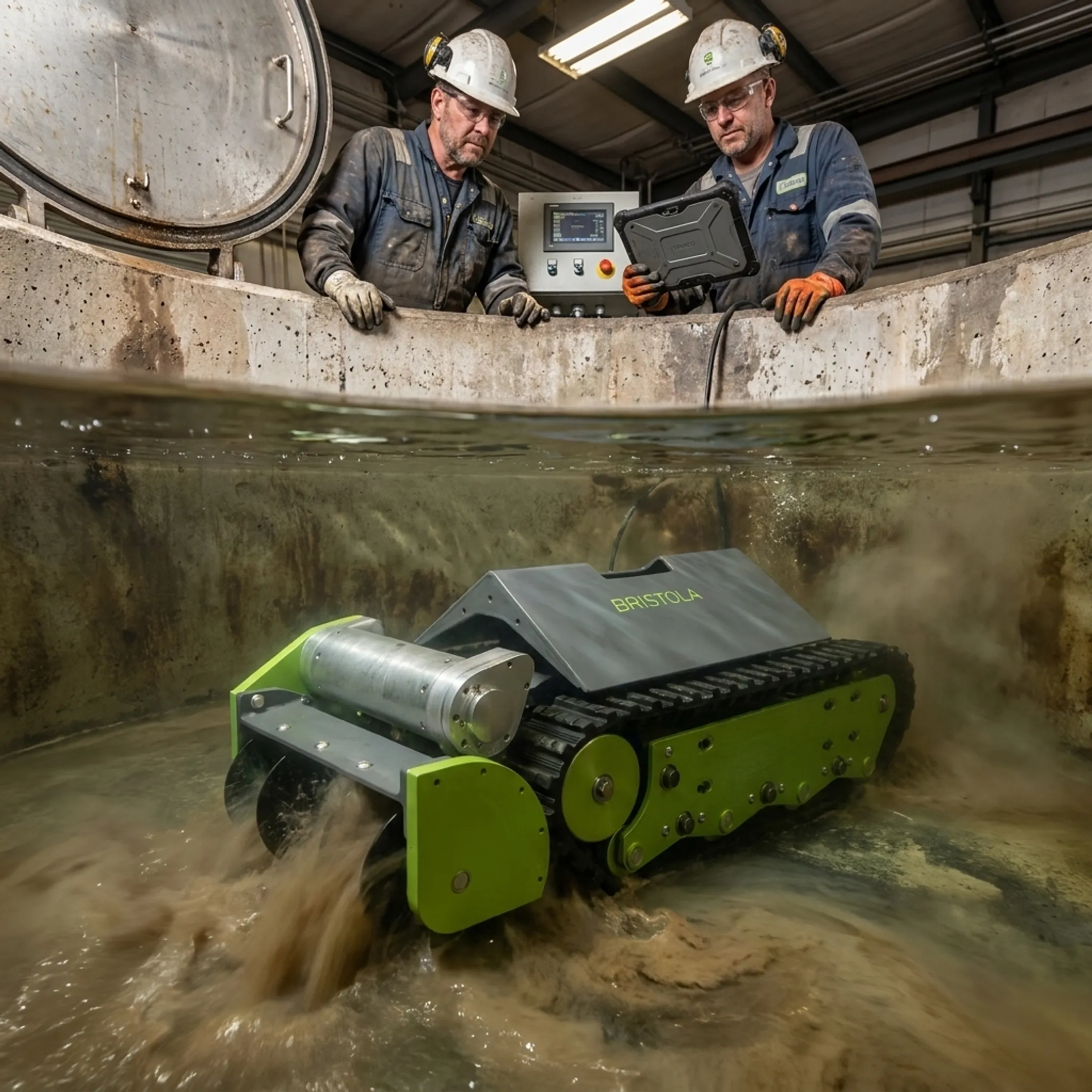 Robotic system servicing an industrial neutralization tank