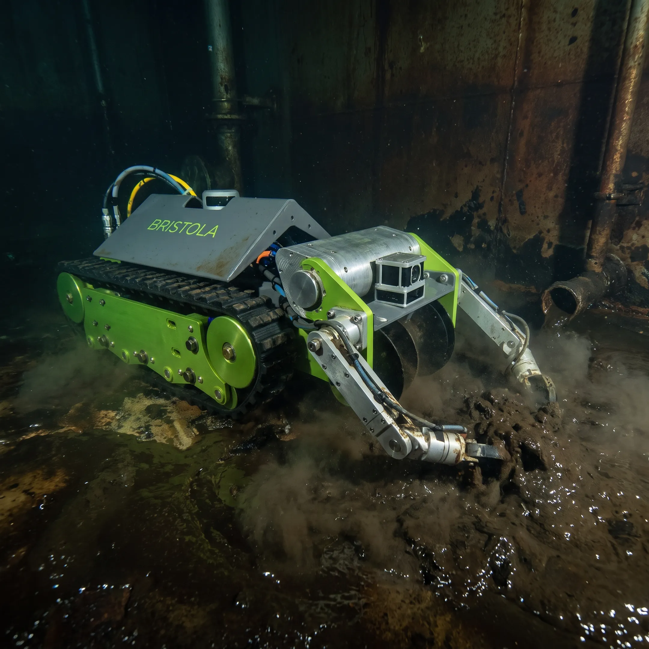 Robotic system cleaning an industrial fuel tank
