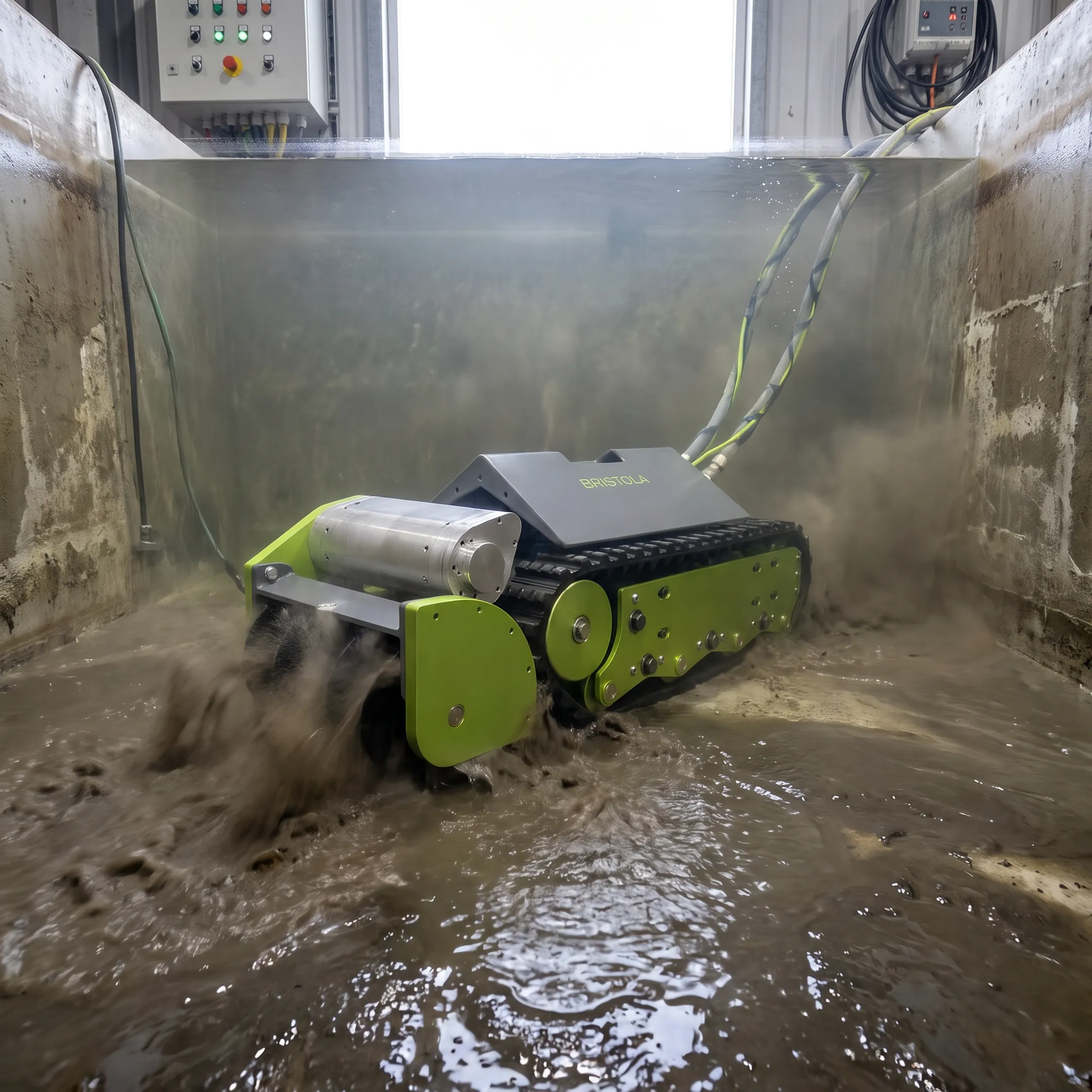 Robotic cleaner operating inside an industrial tank