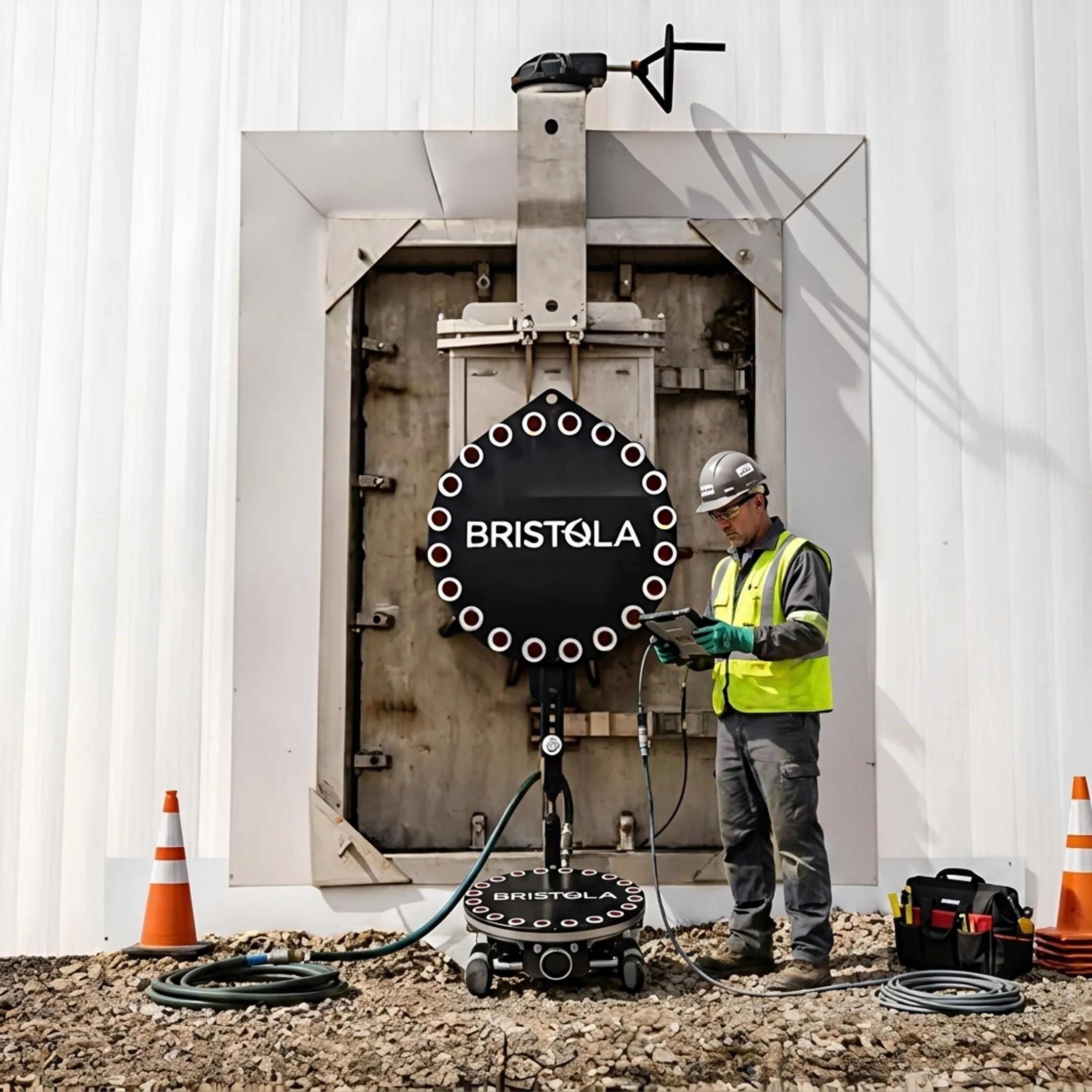 Technician controlling a robotic tank cleaning system