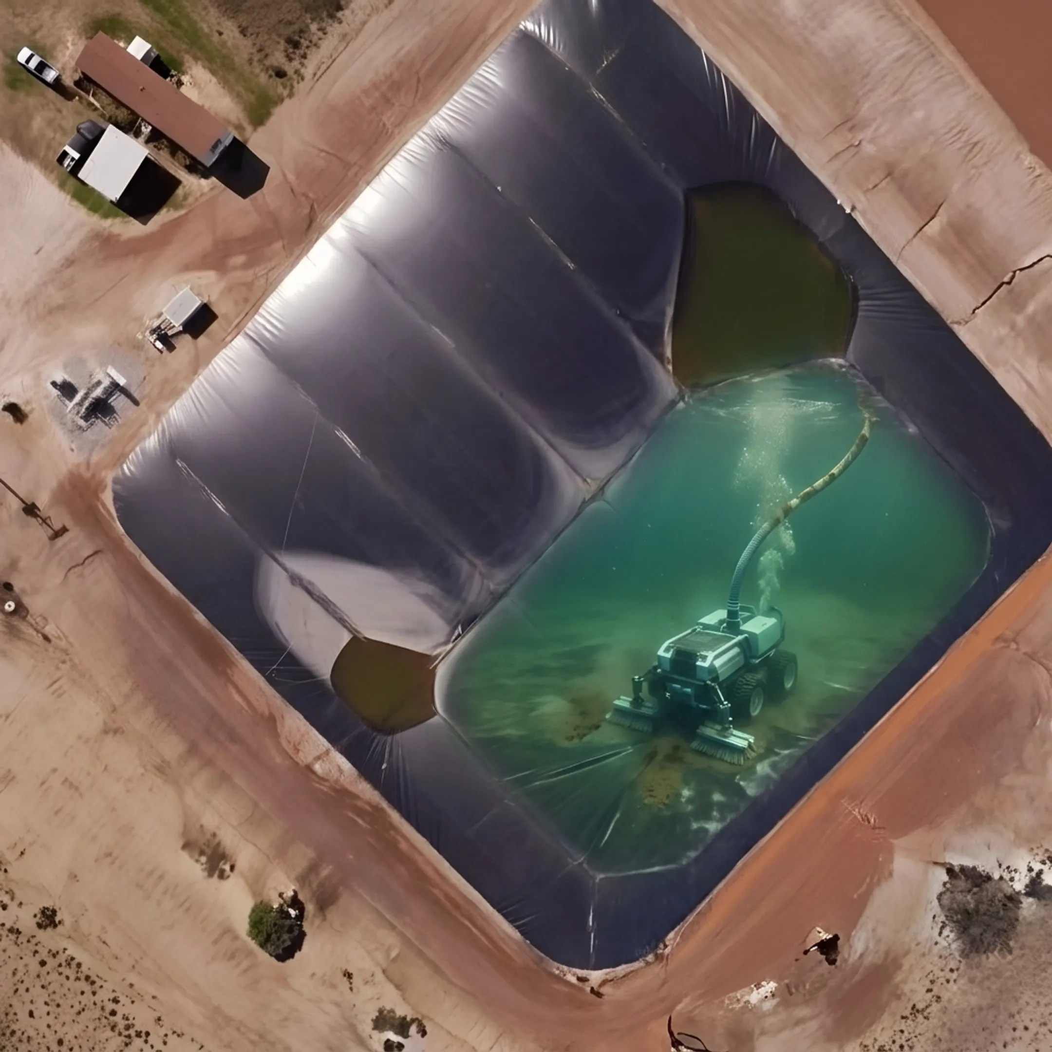 Remote robotic equipment removing sludge from a lagoon