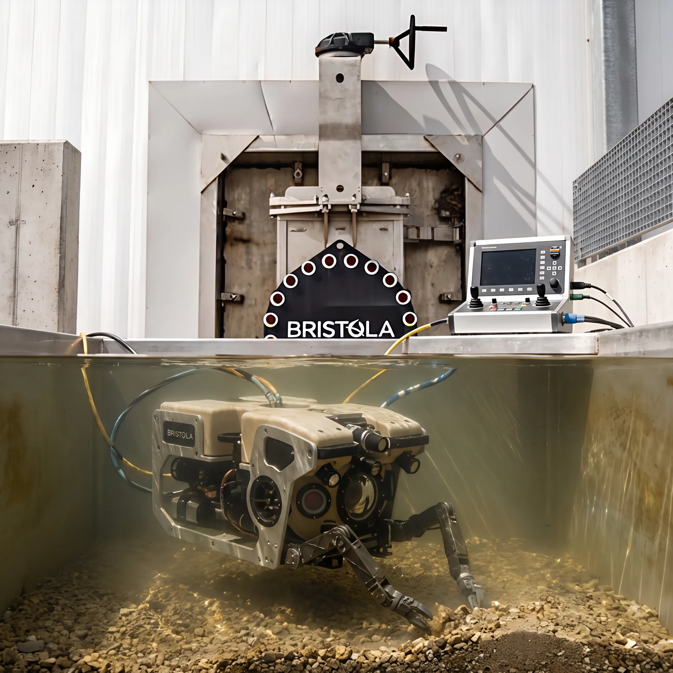 Submersible robotic cleaner operating inside an industrial tank