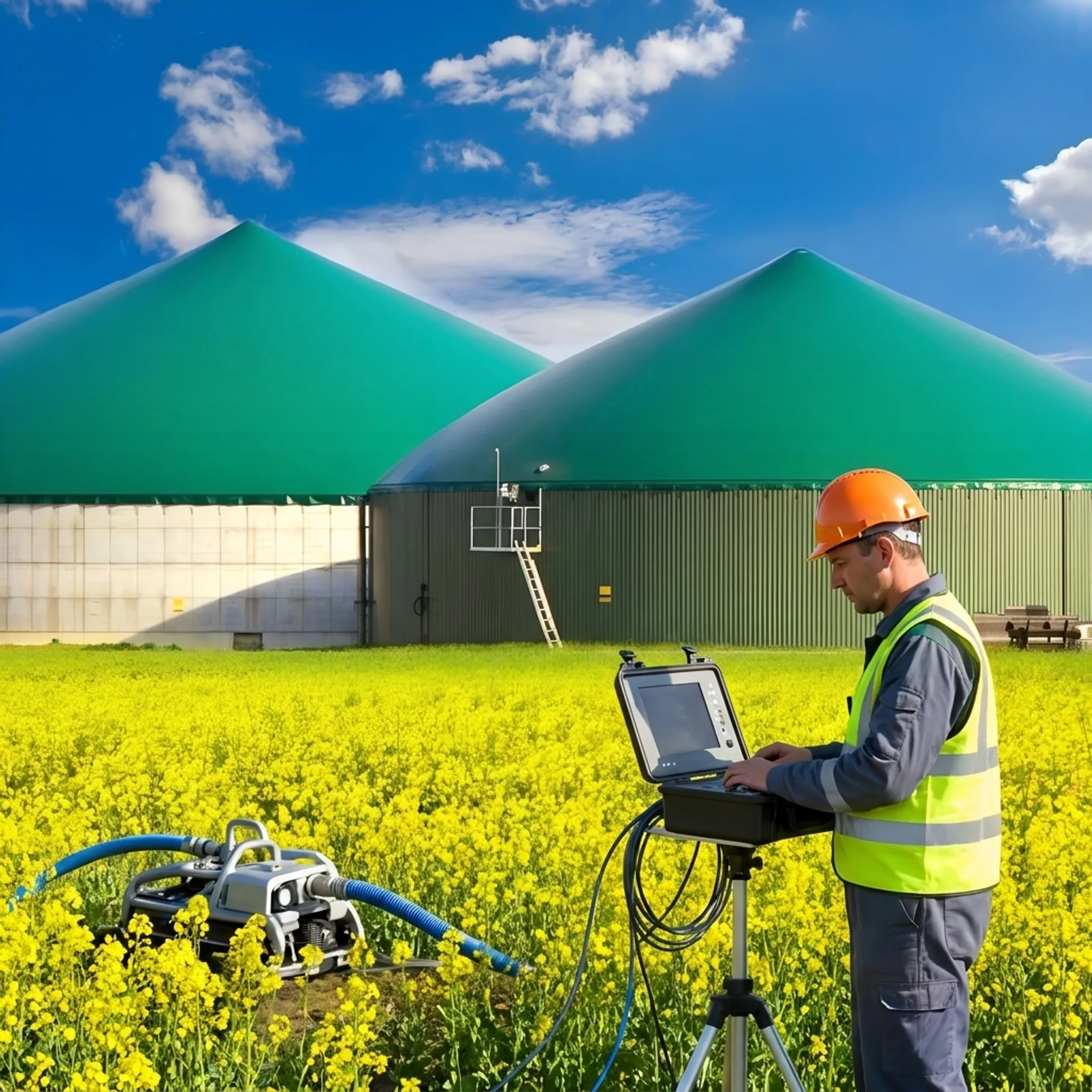 Technician operating robotic tank cleaning controls