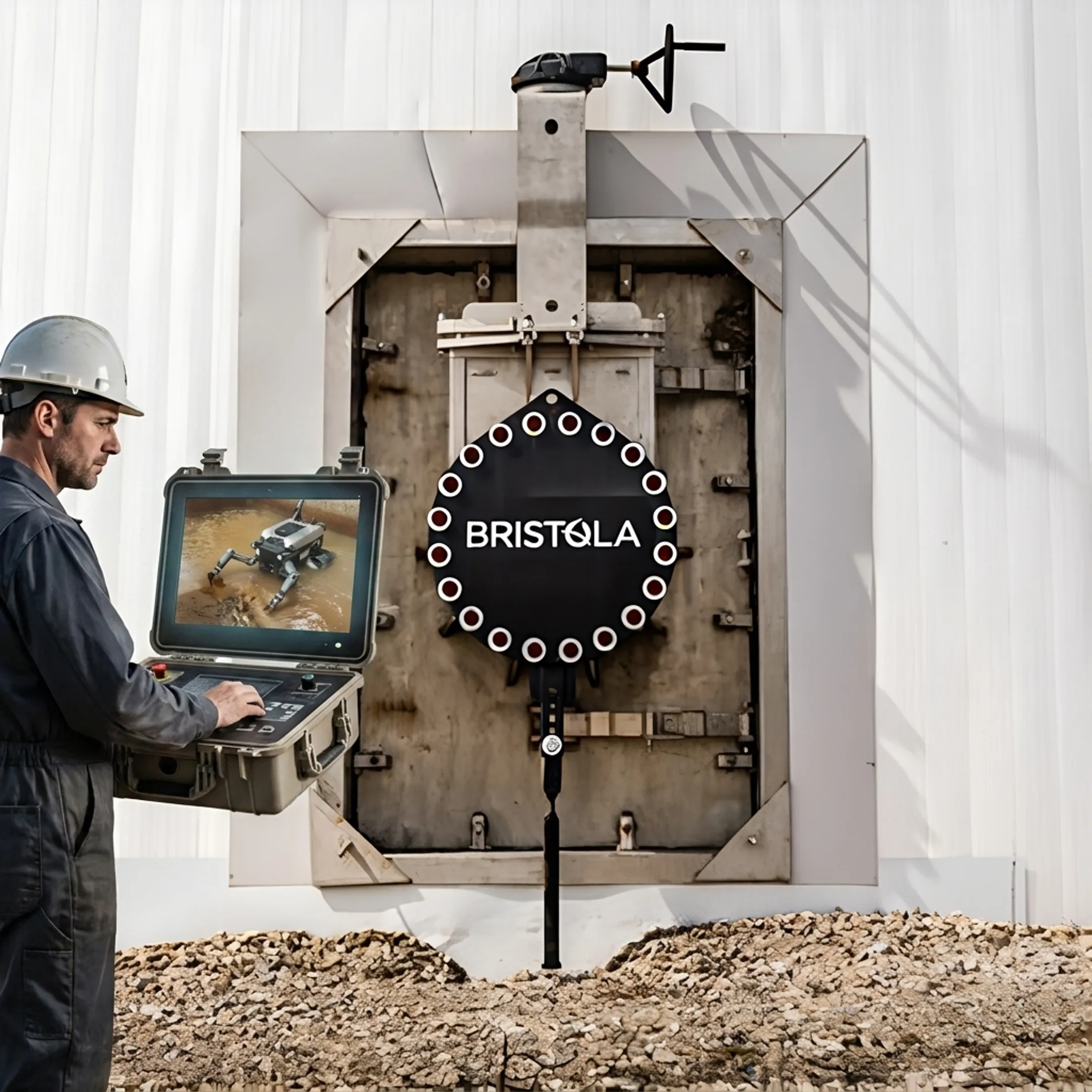 Technician operating a remote tank-cleaning system