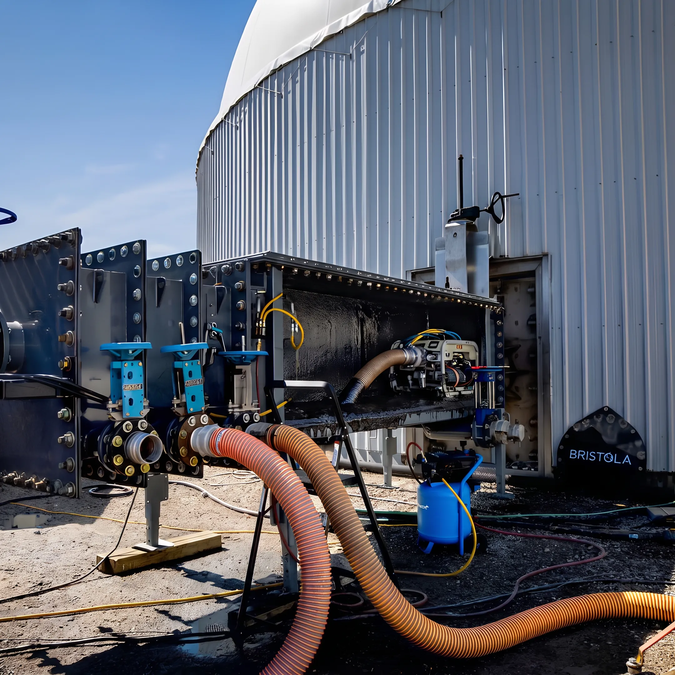 Robotic system cleaning an industrial asphalt storage tank