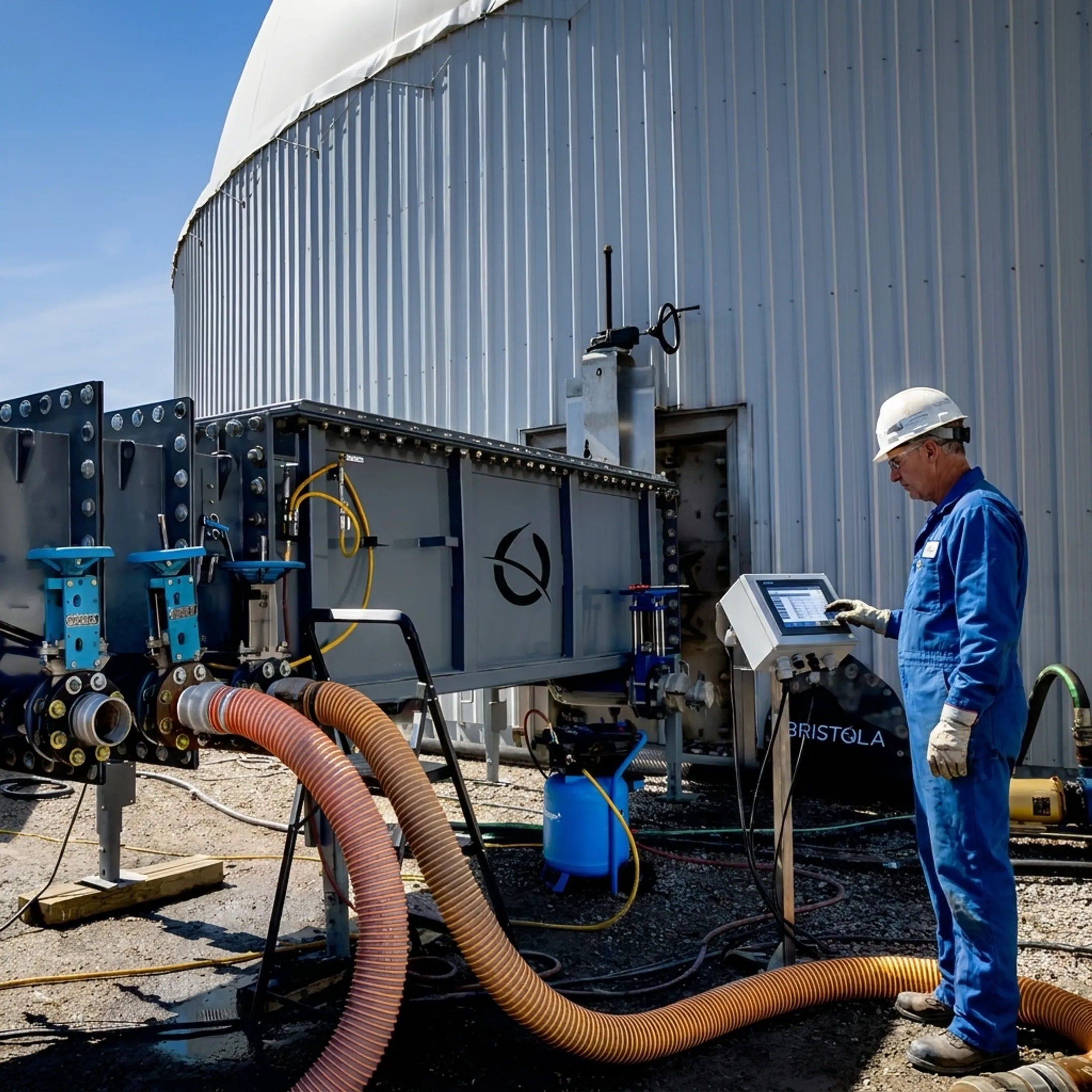 Technician monitoring robotic tank cleaning